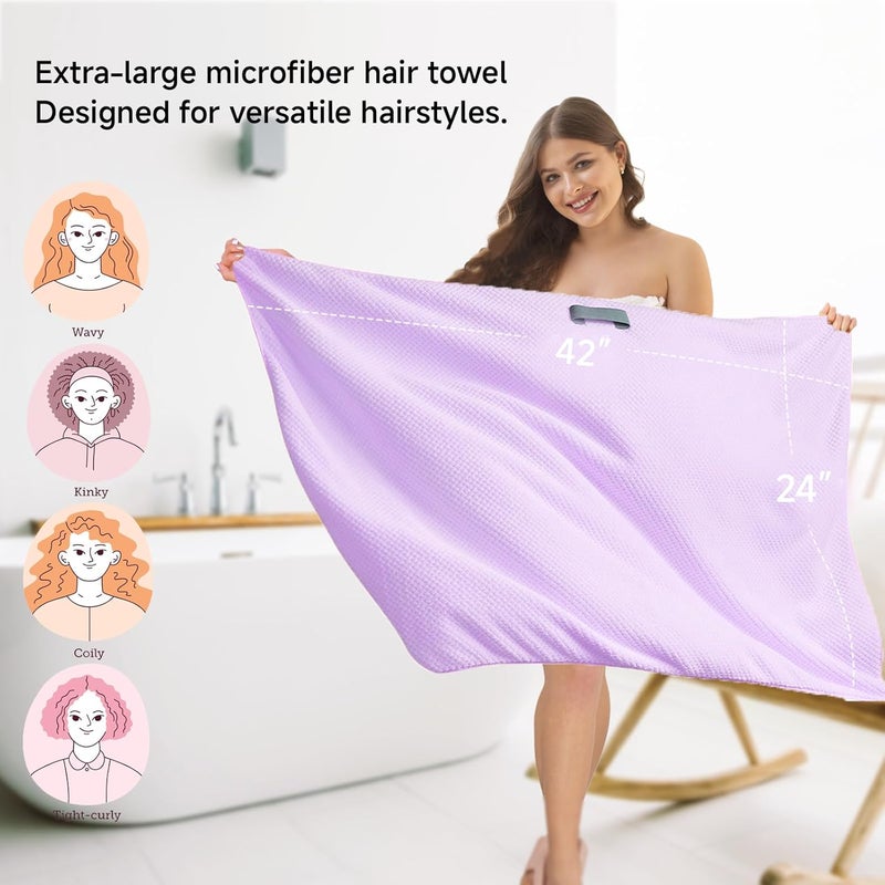 NeDKeN Large Microfiber Hair Towel for Women,Super Soft Anti Frizz & Quick Dry for Curly Hair,Ultra Absorbent Hair Wrap Towels for Long,Thick,Wet Hair 24x42 Inches (Purple) - Image 5